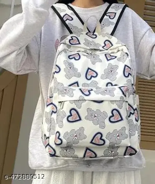 White_Polyester_Teddy_Bear_Print_Casual_Backpack_For_Women