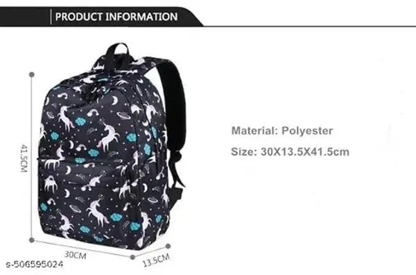 Black_Polyester_Unicorn_Print_Water_Resistant_Backpack_For_Women