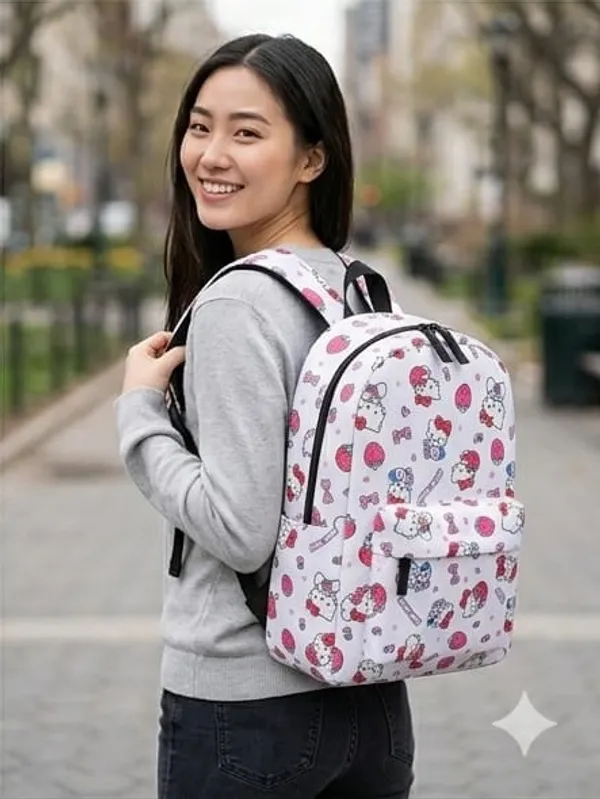White_Polyester_Character_Print_Casual_Backpack_For_Women