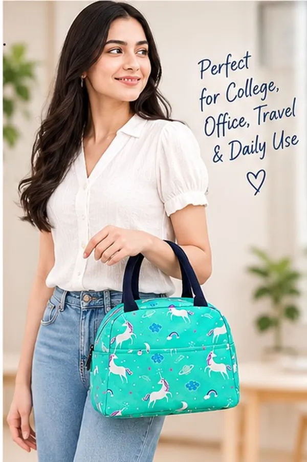 Turquoise_Polyester_Unicorn_Print_Handbag_For_Women