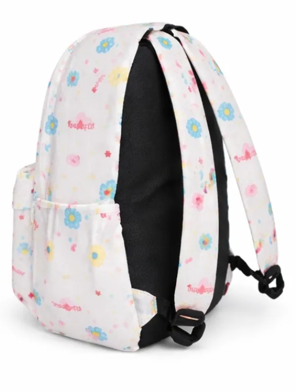 White_Polyester_Floral_Letter_Print_Casual_Backpack_For_Women