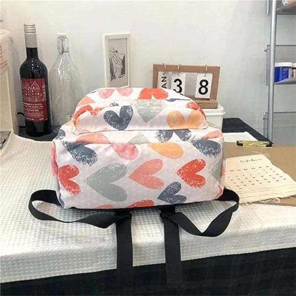 White_Polyester_Multicolour_Heart_Print_Backpack_For_Women
