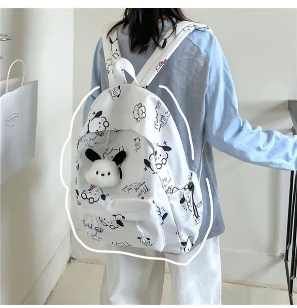 White_Polyester_Cartoon_Print_Casual_Backpack_For_Women