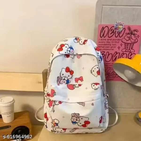 White_Polyester_Hello_Kitty_Character_Print_Backpack_For_Women