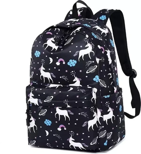 Black_Polyester_Unicorn_Print_Water_Resistant_Backpack_For_Women