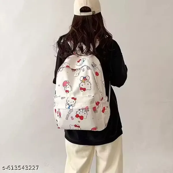 White_Polyester_Hello_Kitty_Character_Print_Backpack_For_Women