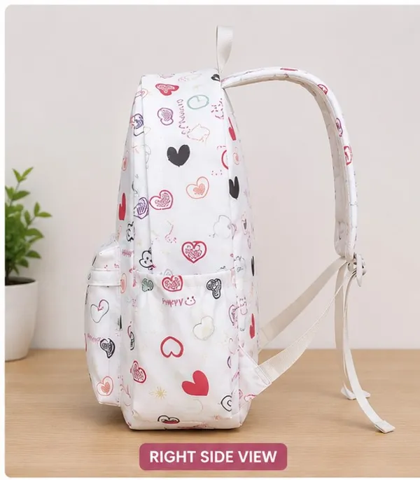White_Polyester_Heart_Print_Casual_Backpack_For_Women