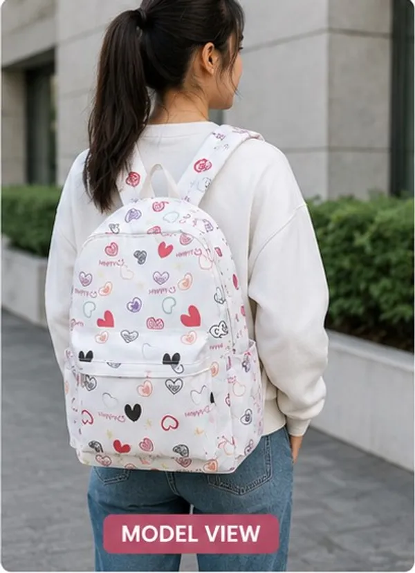 White_Polyester_Heart_Print_Casual_Backpack_For_Women