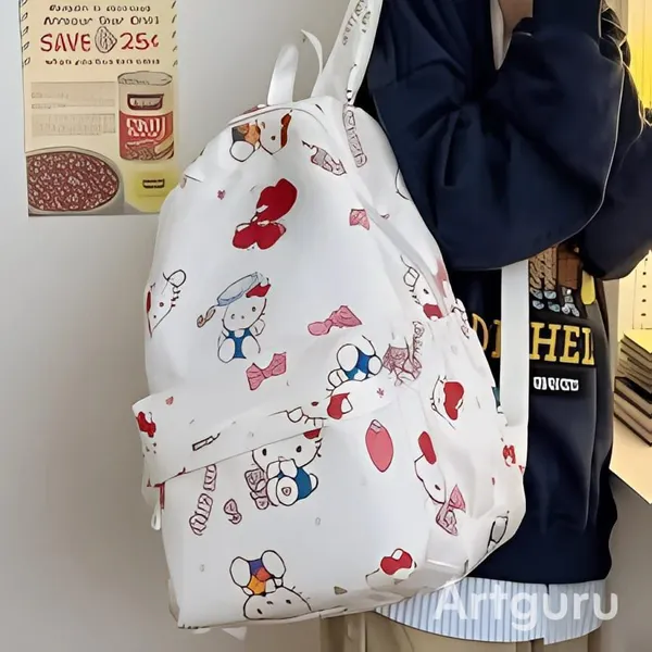White_Polyester_Hello_Kitty_Character_Print_Backpack_For_Women