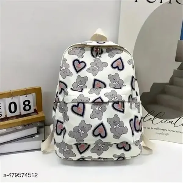 White_Polyester_Teddy_Bear_Print_Casual_Backpack_For_Women
