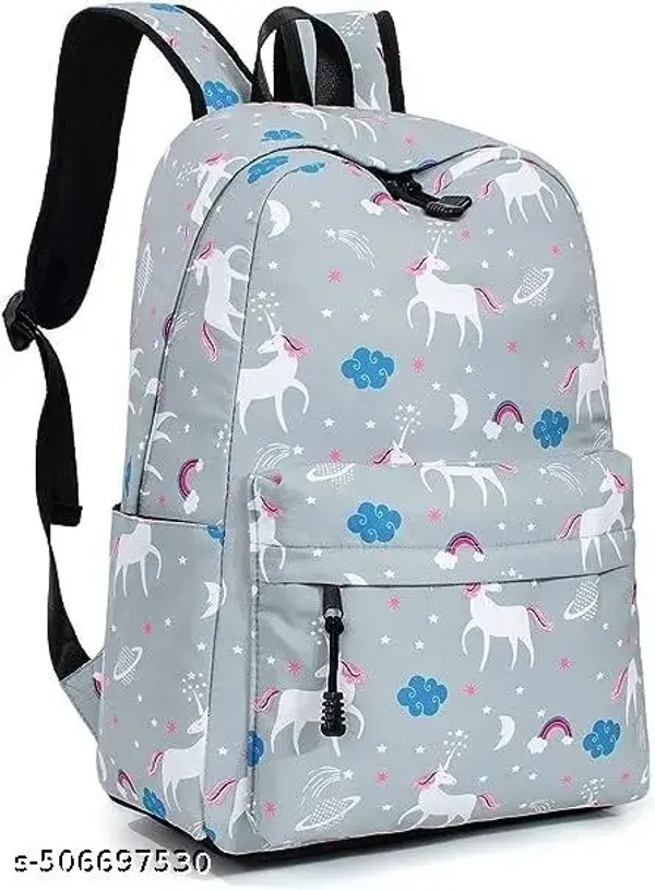 Grey_Polyester_Unicorn_Print_Backpack_For_Girls