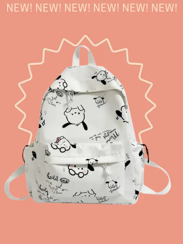 White_Polyester_Cartoon_Print_Casual_Backpack_For_Women