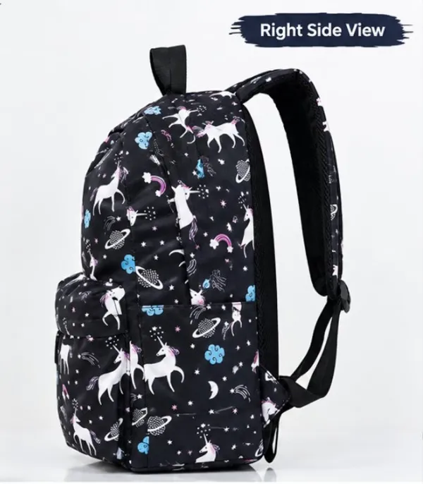 Black_Polyester_Unicorn_Print_Water_Resistant_Backpack_For_Women