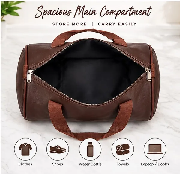 Brown_Leather_Finish_Duffle_Bag_For_Unisex