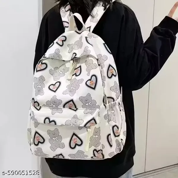 White_Polyester_Teddy_Bear_Heart_Print_Casual_Backpack_For_Women