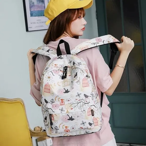 White_Polyester_Botanical_Print_Casual_Backpack_For_Women