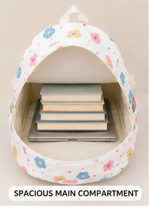 White_Polyester_Floral_Print_Casual_Backpack_For_Women