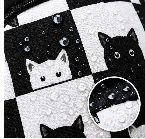 Black_White_Polyester_Checkered_Cat_Print_Backpack_For_Women
