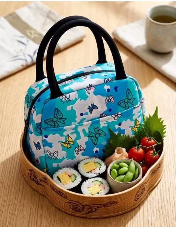 Blue_Polyester_Butterfly_Floral_Print_Lunch_Tote_Bag_For_Women