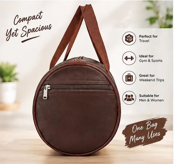 Brown_Leather_Finish_Duffle_Bag_For_Unisex