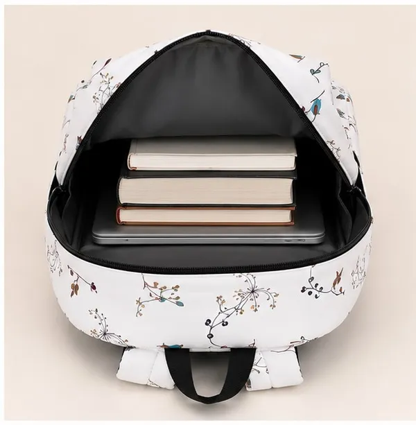 White_Polyester_Botanical_Floral_Print_Backpack_For_Women