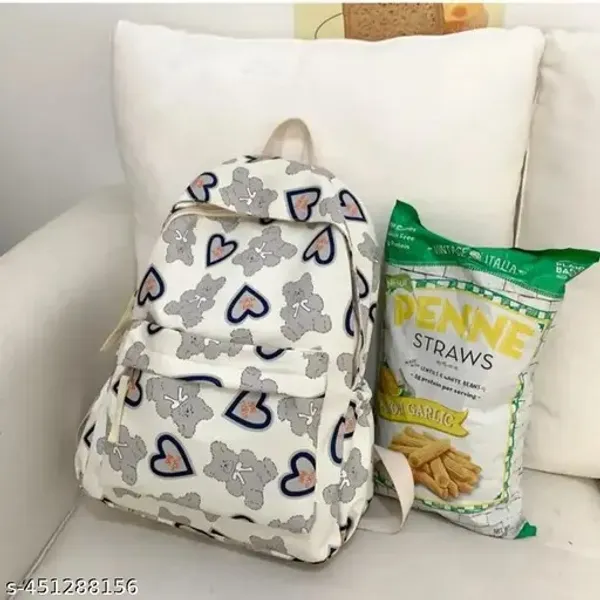 White_Polyester_Teddy_Bear_Print_Casual_Backpack_For_Women