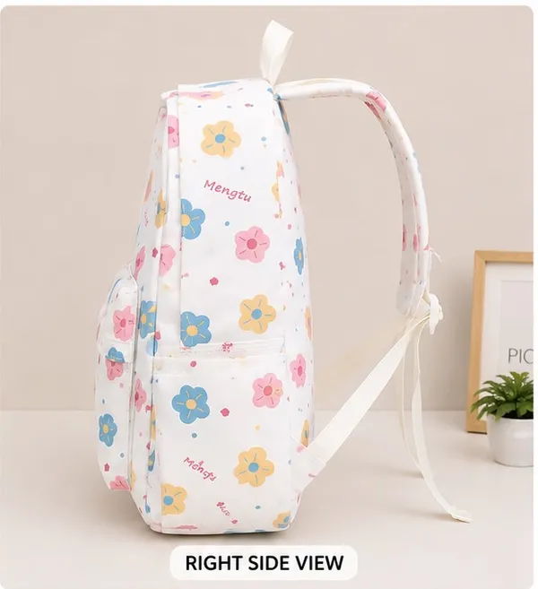 White_Polyester_Floral_Print_Casual_Backpack_For_Women