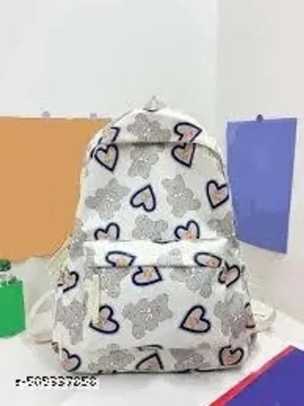 White_Polyester_Teddy_Bear_Print_Casual_Backpack_For_Women