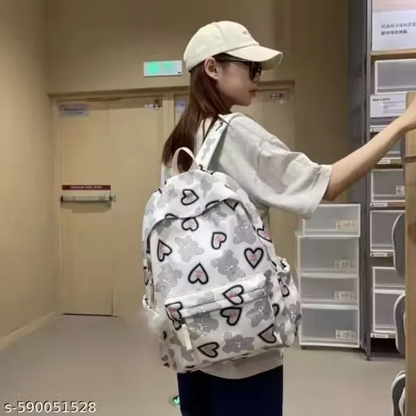 White_Polyester_Teddy_Bear_Heart_Print_Casual_Backpack_For_Women
