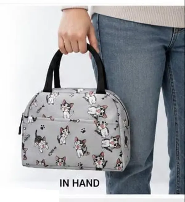 Beige_Polyester_Cat_Print_Structured_Handbag_For_Women