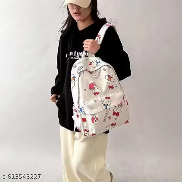 White_Polyester_Hello_Kitty_Character_Print_Backpack_For_Women