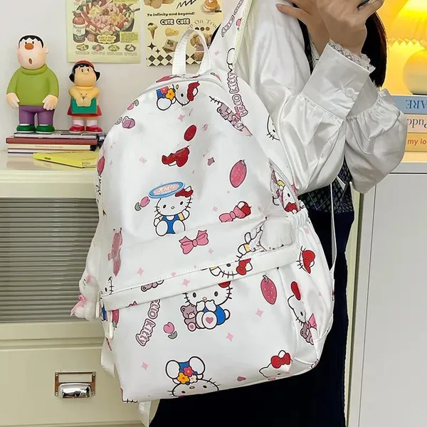 White_Polyester_Hello_Kitty_Character_Print_Backpack_For_Women