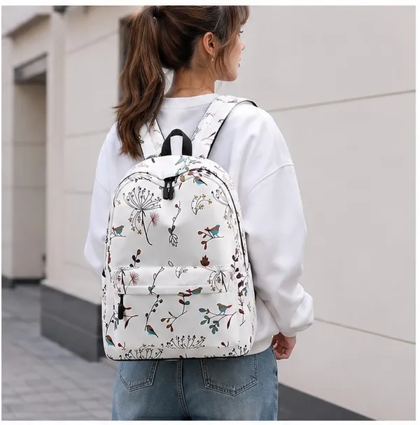 White_Polyester_Botanical_Floral_Print_Backpack_For_Women