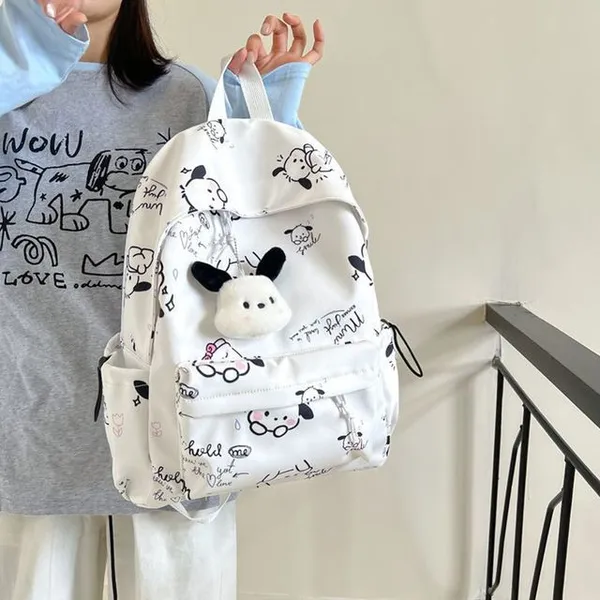 White_Polyester_Cartoon_Print_Casual_Backpack_For_Women