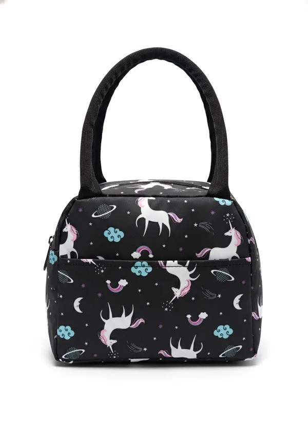 Black_Polyester_Unicorn_Print_Lunch_Bag_For_Women