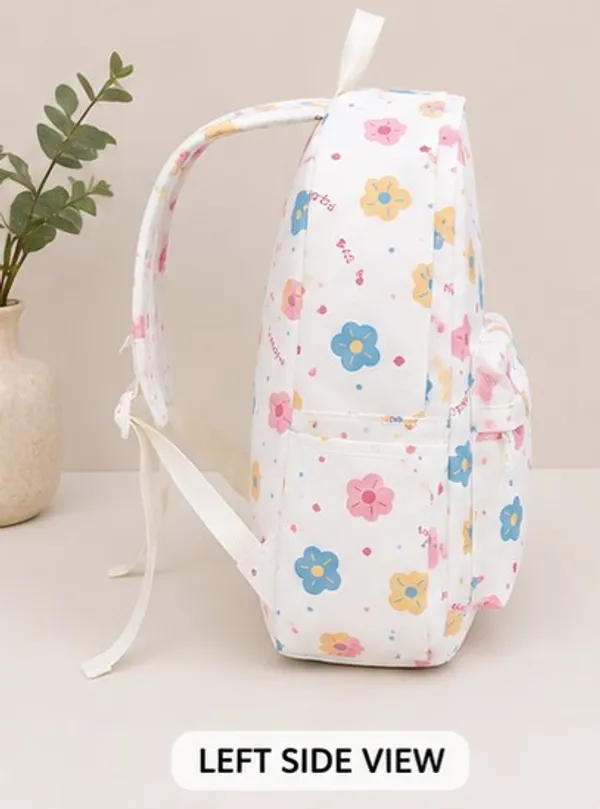 White_Polyester_Floral_Print_Casual_Backpack_For_Women