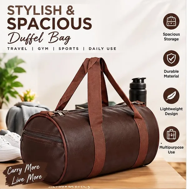 Brown_Leather_Finish_Duffle_Bag_For_Unisex