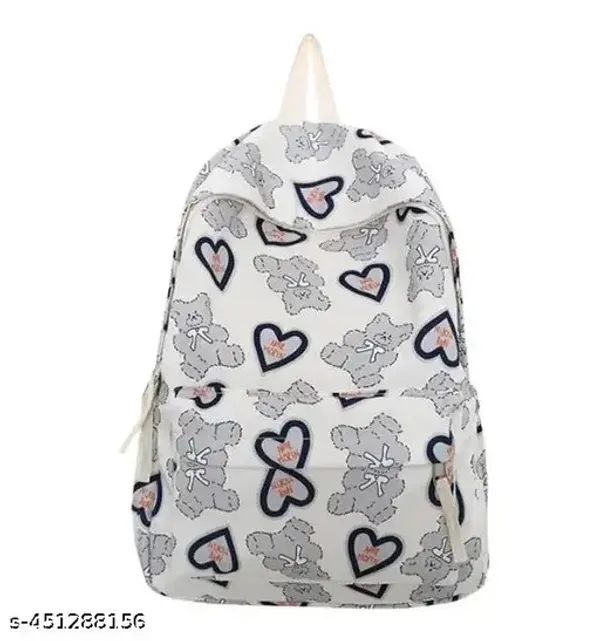 White_Polyester_Teddy_Bear_Print_Casual_Backpack_For_Women