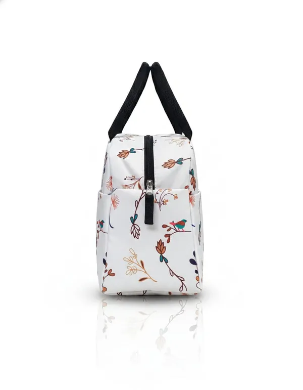 White_Polyester_Botanical_Print_Lunch_Bag_For_Women