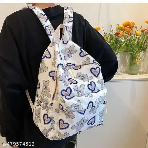 White_Polyester_Teddy_Bear_Print_Casual_Backpack_For_Women