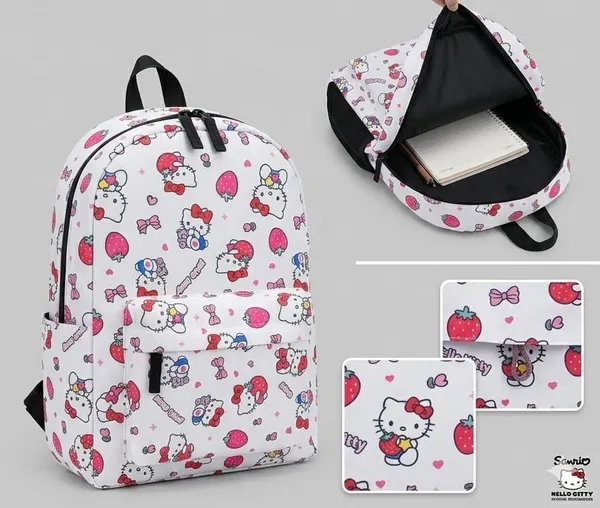 White_Polyester_Character_Print_Casual_Backpack_For_Women