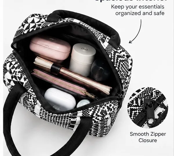 Black_White_Polyester_Geometric_Print_Cosmetic_Pouch_For_Women