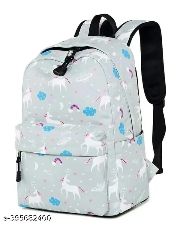 Grey_Polyester_Unicorn_Print_Backpack_For_Girls