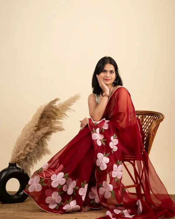 Red_Sheer_Floral_Print_Saree_for_Women