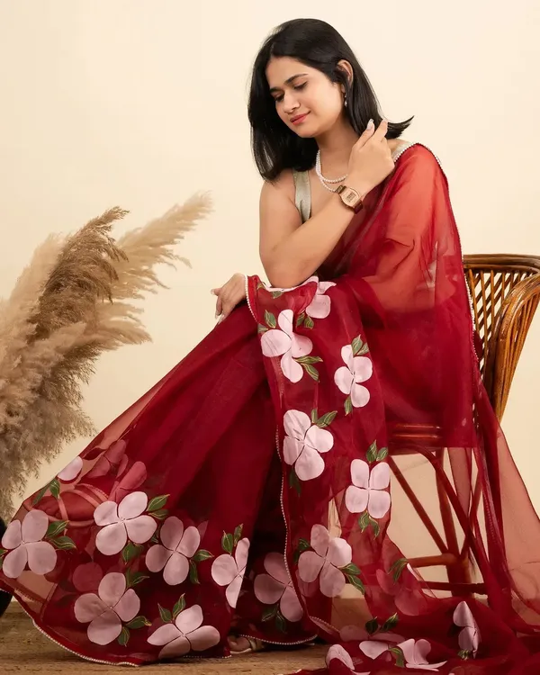 Red_Sheer_Floral_Print_Saree_for_Women