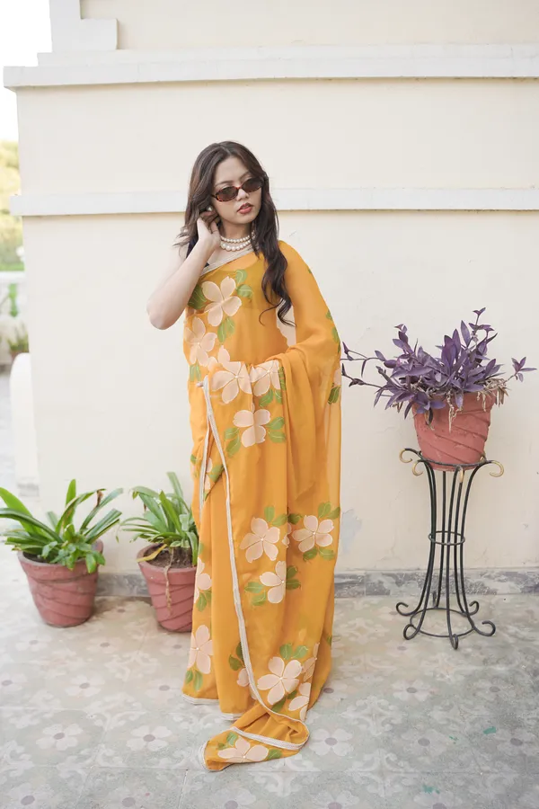 Mustard_Floral_Print_Saree_For_Women