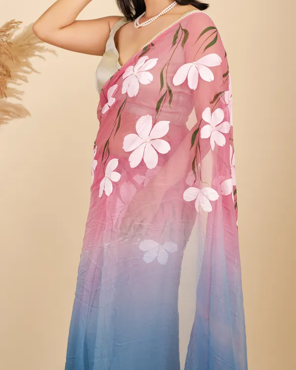 Pink_Chiffon_Floral_Print_Saree_for_Women