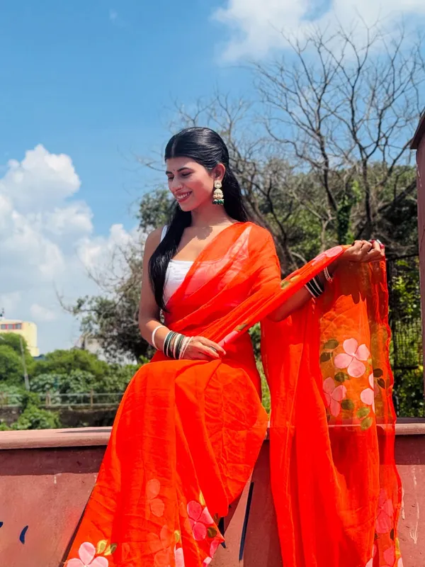 Orange_Floral_Print_Saree_for_Women