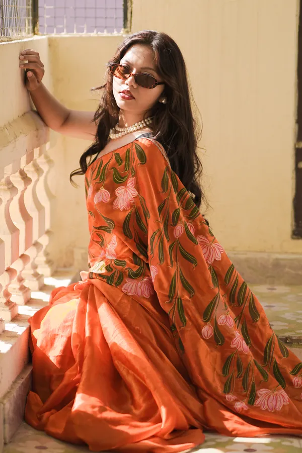 Orange_Floral_Print_Saree_for_Women