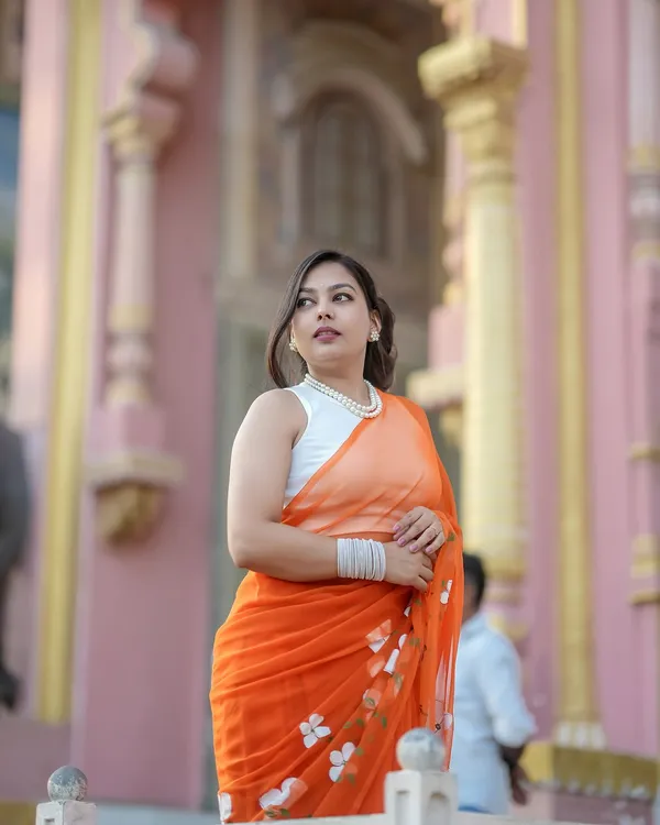 Orange_Floral_Print_Saree_for_Women